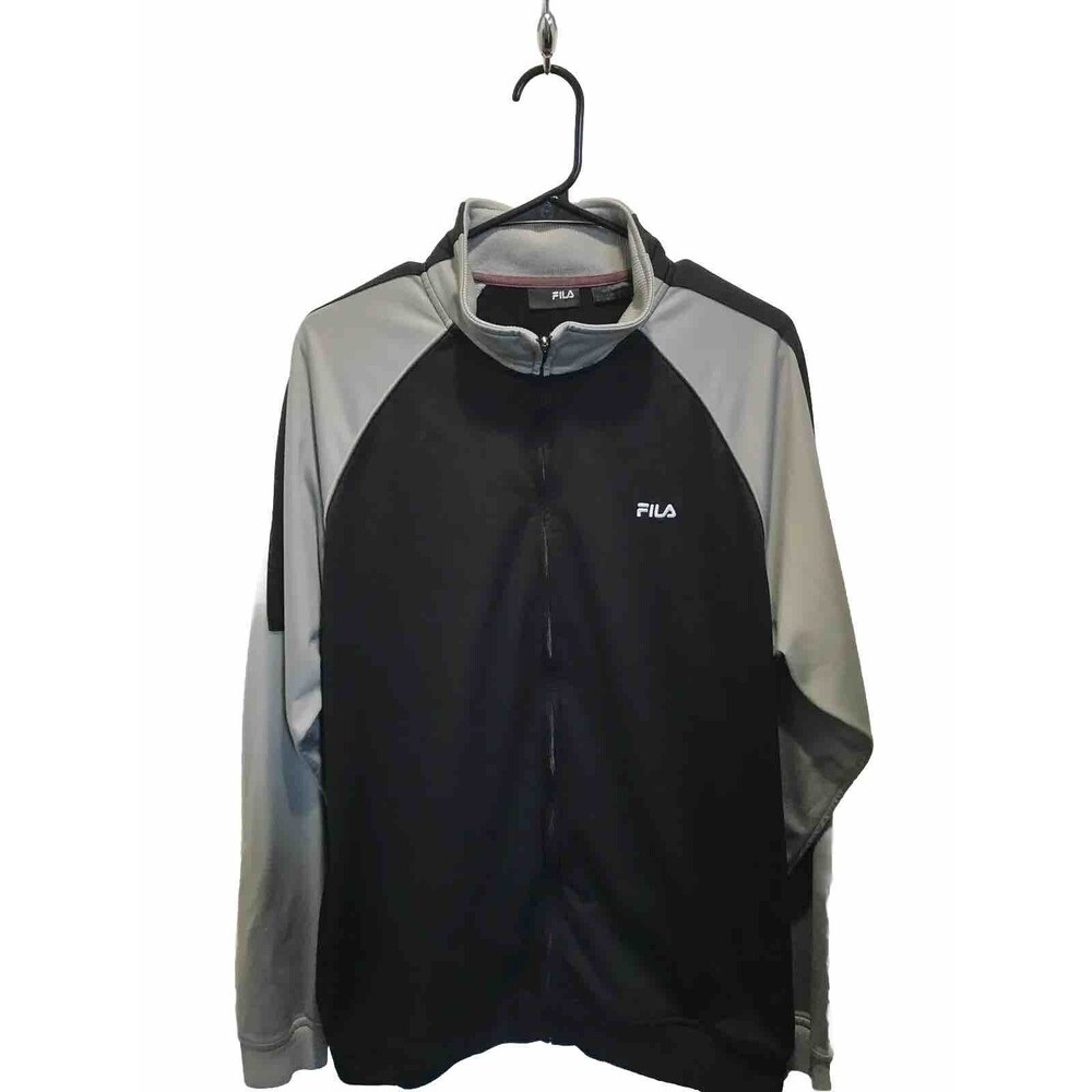 Vintage FILA Track Jacket Full Zip Mens XL Black Gray Side Pockets EUC